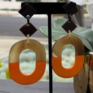 Brown and orange  buffalo horn lacquer Earrings